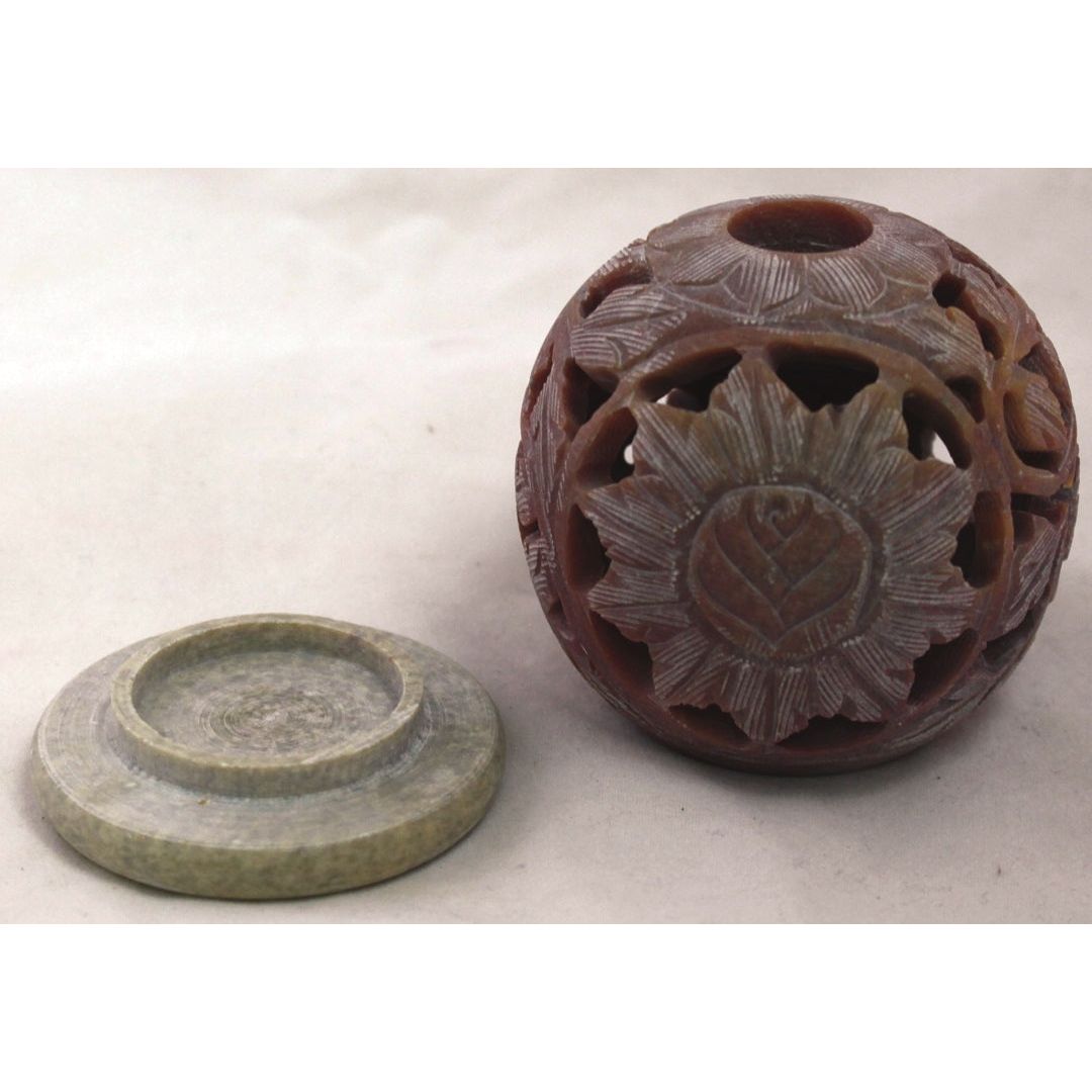 Soapstone Rose Carved Tea Light Holder
