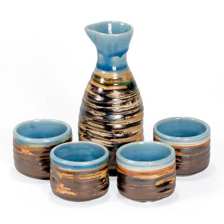 Sake Set - Bronze Raku Blue