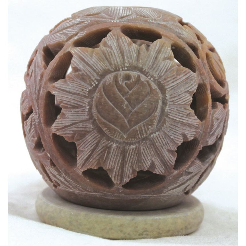 Soapstone Rose Carved Tea Light Holder