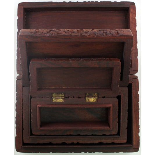 Rosewood Kashmiri Carved Nesting 3 Box Set
